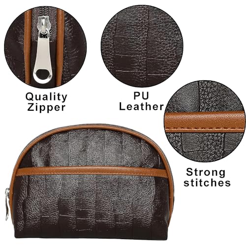 Storite 2-Set Toiletry Travel Bags Shaving Kit Makeup Cosmetic Pouch for Men and Women (Him & Her) Brown 4 514jz13Py3L