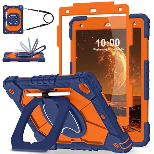 Image of WESOROL Case for iPad 9th /8th /7th Generation 10.2 Inch iPad 9th Generation Case with Screen Protector Rotating Stand Pencil Holder Heavy Duty Shockproof Cover for 9th Gen iPad Case,Navy Orange