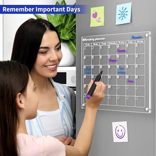 Image of Zesta Transparent Magnetic Acrylic Board | to do List Planner for Fridge | Clear Magnetic White Board for Fridge | Monthly Planner with Board Marker (30X20 Cms)