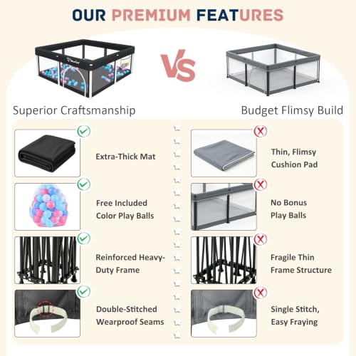 Image of TOREVSIOR Foldable Baby Playpen with Mat, 50 inchx50 inch Collapsible Play Pen for Babies and Toddlers, Indoor & Outdoor Kids Safety Play Pen, Portable Play Yard, Foldable Baby Playpen with 50 Ocean Balls