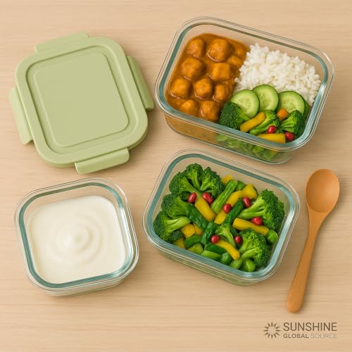 Image of Borosilicate Lunch Box Set of Airtight & Leak-Proof Tiffin Box for Office, School, Men & Women (Light Blue Colour) (Light Green, 580 ml 410 320)