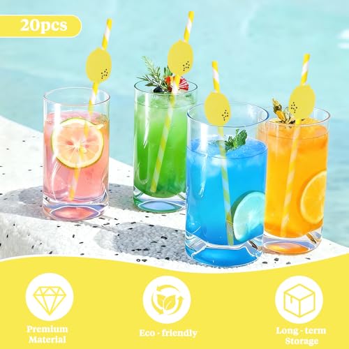 20 pitillos de papel a rayas amarillo limón miniatura 2