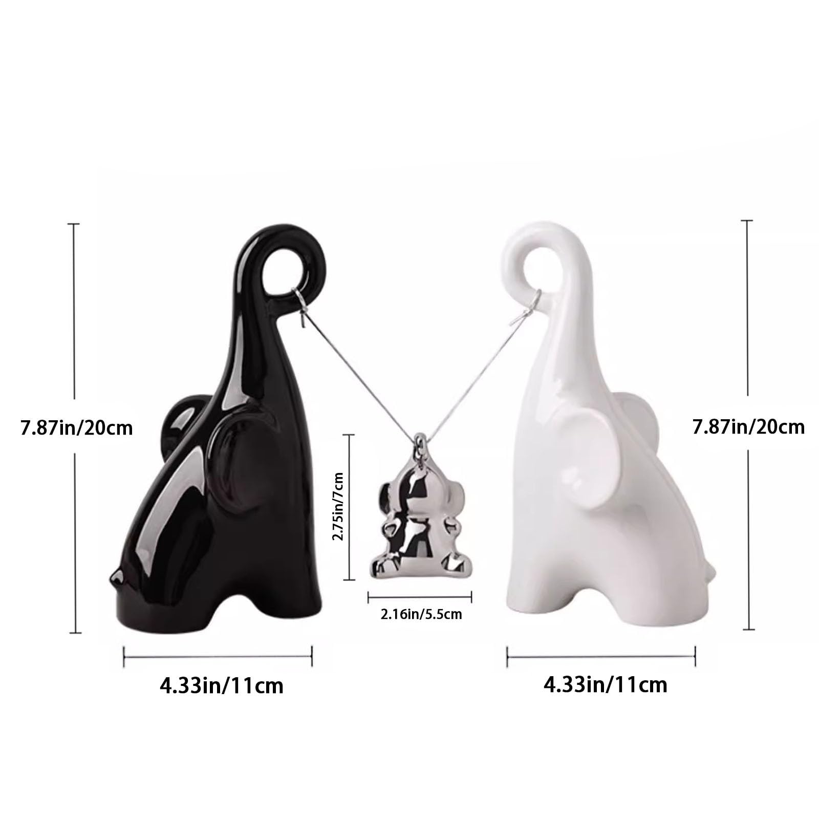Elefante Statua Ceramica, Elefante Portafortuna Decorazioni Casa Statuette Decorative Soprammobili Moderni Particolari Arredo Casa Moderno (Nero/Bianco/Argento)