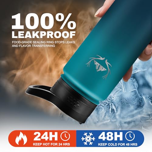 Image of NATURE PIONEOR 24 oz Insulated Water Bottle with Carrier Bag & 3 Lids