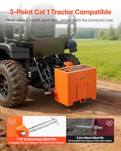 Image of VEVOR Ballast Box, 3-Point Category 1 Tractor Ballast of 800 lbs Capacity, Standard 2 Inch Hitch Receiver, Heavy-Duty Steel 3.2 ft Large Volume Durable Loader Attachment with Sliding Door, Orange