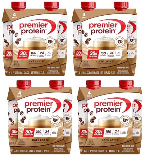 Image of Premier Protein Shake, Cafe Latte, 30g Protein, 1g Sugar, 24 Vitamins & Minerals, Nutrients to Support Immune Health, 11 Fl Oz, 4 Count (Pack of 4)