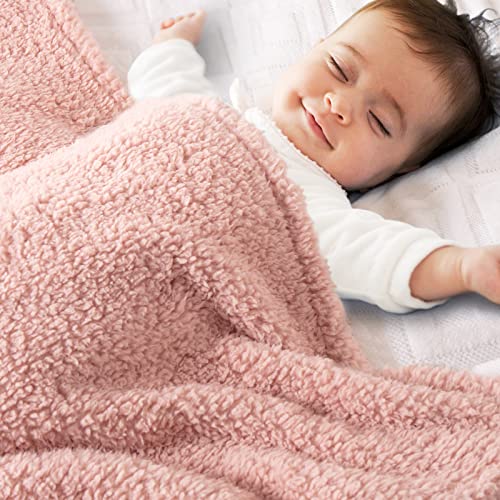 Image of Bertte Sherpa Fleece Baby Blanket | Plush Swaddle Receiving Blankets Super Soft Warm Lightweight Breathable for Infant Toddler Crib Stroller - 33"x43" Large, Pink, Sherpa - Pink