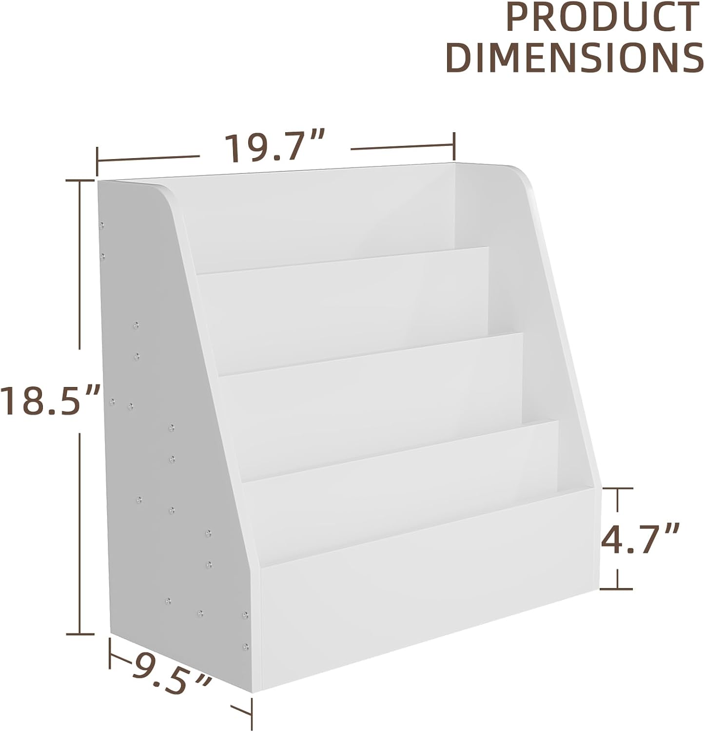 Small Desktop Bookshelf, 4-Tier Magazine Rack, Book Storage Organizer Display Stand, Narrow Bookshelf for Home Office, Living Room, White