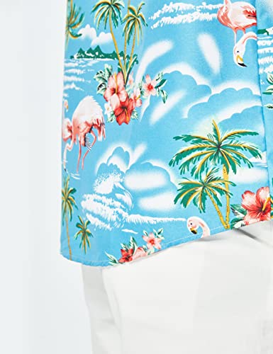 Sslr Hawaiian Shirt For Men Flamingo Short Sleeve Casual Button Down Shirts Summer Beach Shirt (Small, Blue) #TOP5