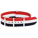 Clockwork Synergy® Classic Nylon Ballistic watch straps bands (16mm, Red/White/Blue)