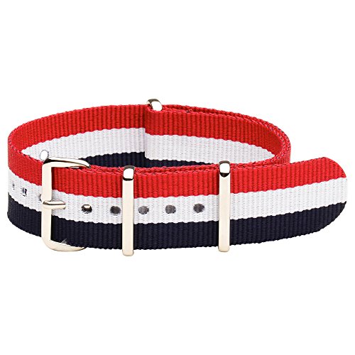 Clockwork Synergy® Classic Nylon Ballistic watch straps bands (16mm, Red/White/Blue)