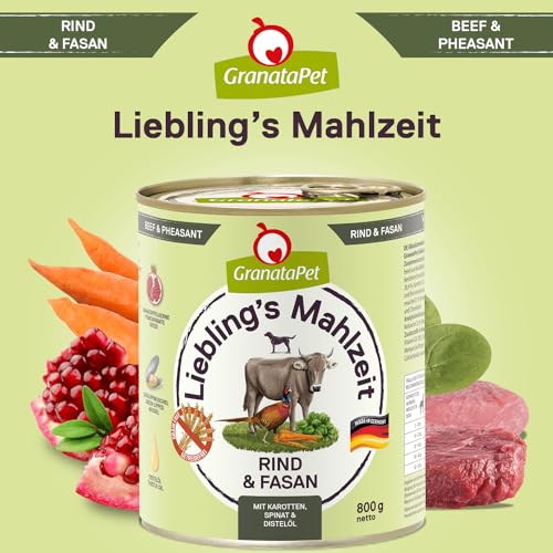 GranataPet Liebling's Mahlzeit Rind & Fasan, Nassfutter für Hunde, Hundefutter ohne Getreide & ohne Zuckerzusätze, Alleinfuttermittel, 6 x 800 g