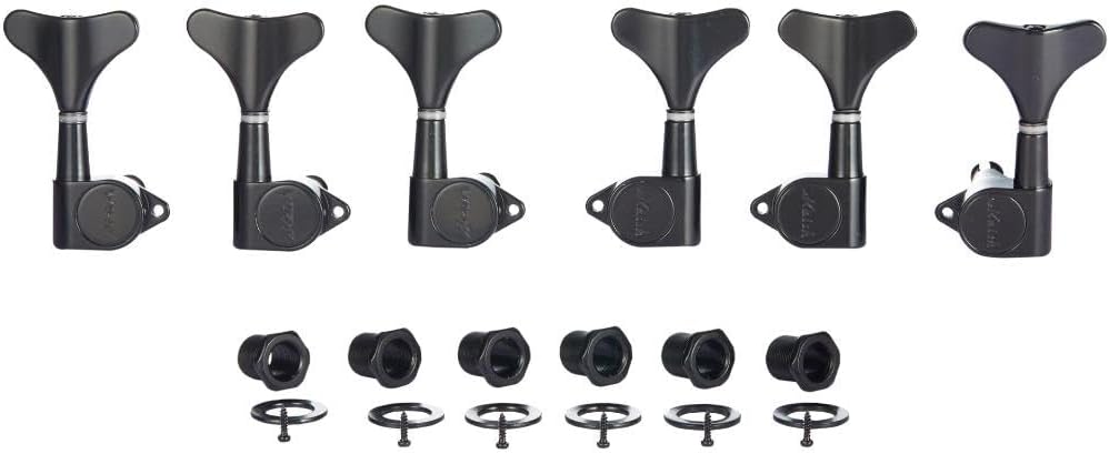 KAISH 6 String 3R3L 18:1 Sealed Bass Tuners Bass Guitar Tuning Keys Tuning Machine Heads for Ibanez/Yamaha Style Acoustic/Electric Bass Black
