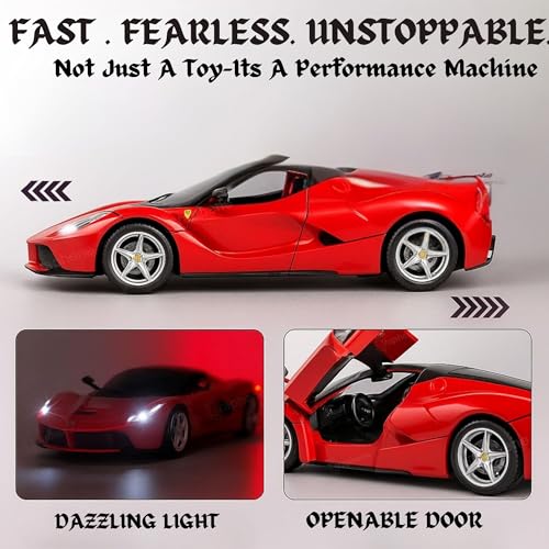 Image of GRAPHENE 1:16 Scale Big Remote Control Racing Wall Car Super Sports Car Toy RC Rechargeable Fe-rrari Openable Doors Led Lights High Speed Realistic Miniature Model Vehicle for 7-14 Years Kids Boys