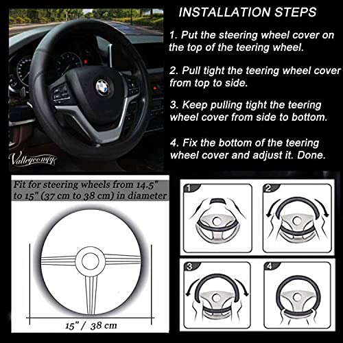 Valleycomfy Microfiber Leather Steering Wheel Cover Universal 15 inch (Black)