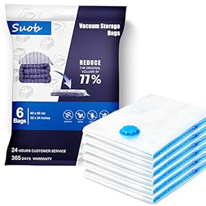 Suob Vacuümzakken voor dekbedden, 6 stuks, 60 x 80 cm, vacuüm bewaarzak, 77% ruimtebesparend, herbruikbaar voor…