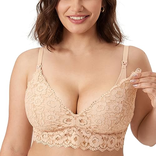 Image of MOMANDA Women's Lace Nursing Bra Wirefree Padded Breastfeeding Maternity Bralette Cute More Coverage