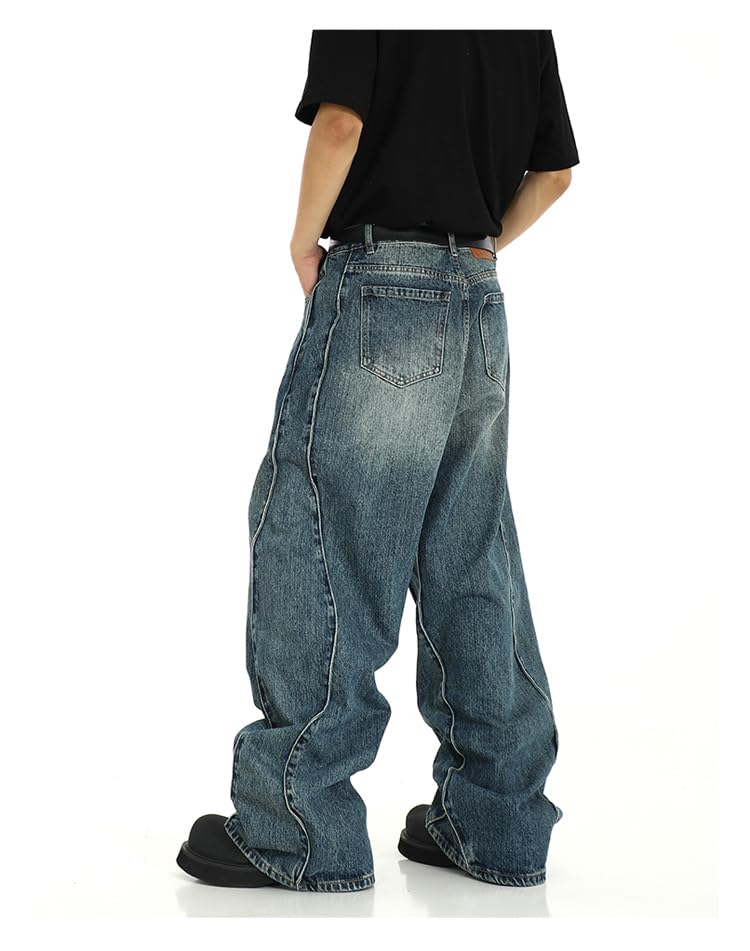 Men's Baggy Vintage Jeans Curvy Bootcut Loose Fit Denim Pants 90s Wavy Dance Skateboard Jean4