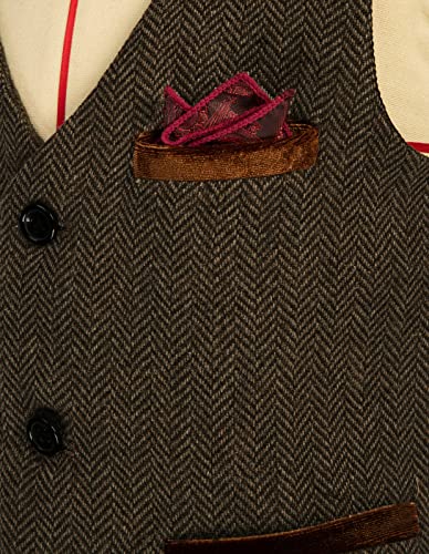 Pj Paul Jones Boys Slim Fit Tweed Vest British Dress Waistcoat Wool Blend Brown M #TOP4