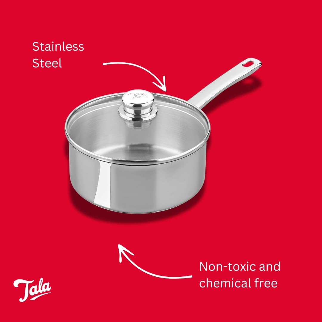 Tala Utensilios de cocina de acero inoxidable de alto rendimiento, 20 cm, con tapa de cristal, fabricado en Portugal, con garantía, apto para todo tipo de fogones, incluida la inducción (10A14339)