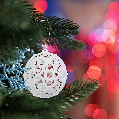 Relaxdays Christmas Bauble Set of 50, Glittery, Matt & Shiny Ornaments, Plastic Xmas Tree Balls, diameter : 3, 4 & 6 cm, White - Image 2