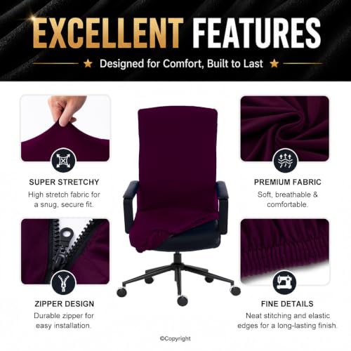 Image of Computer Office Chair Cover Stretch Spandex Fabric Rotating Chair Slipcovers Removable Chair Seat Covers Furniture Protector Covers (Plum)