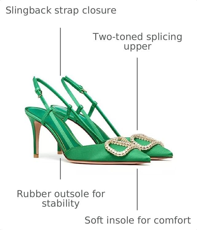 Image of Women Heeled Slingback Sandals V Buckle Closed Pointed Toe Stiletto High Heels Slip-On Backless Evening Prom Party Dress Shoes
