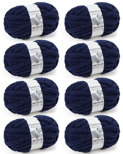 Image of Cozyful Chunky Yarn for Hand Knitting, #9 Thick Jumbo Big Chunky Yarn for Crocheting, Super Chunky Knit Blanket Yarns, Large Chunky Chenille Yarns, 8 Pack (30 yds 8 oz Each Skein), Navy Blue
