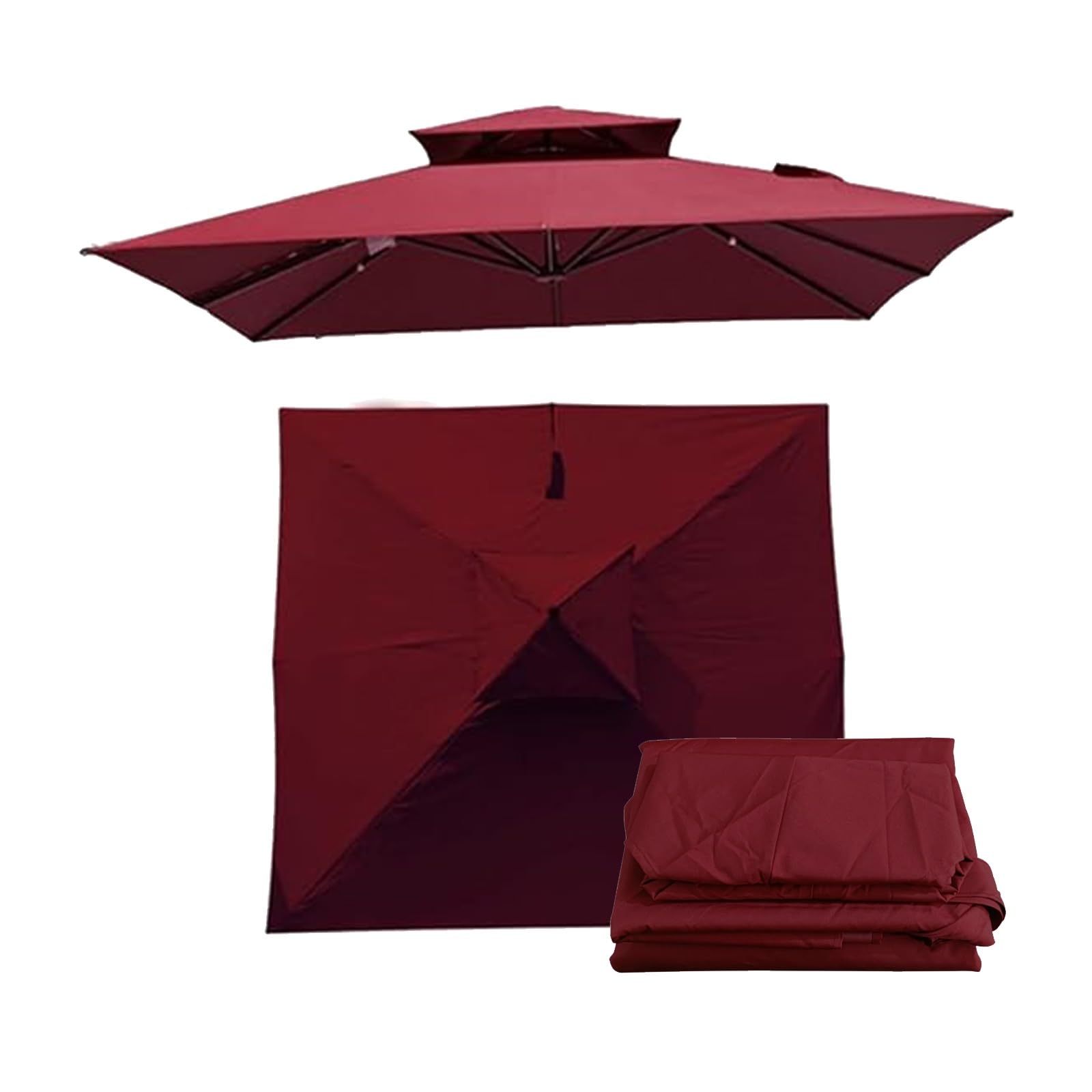 300x300cm Toile de Rechange de Parasol Carré, Auvent de Rechange pour Déporté Parasol de Terrasse, Tissu de Rechange pour Parasol de Table D'extérieur, Jardin, Piscine(Wine Red)