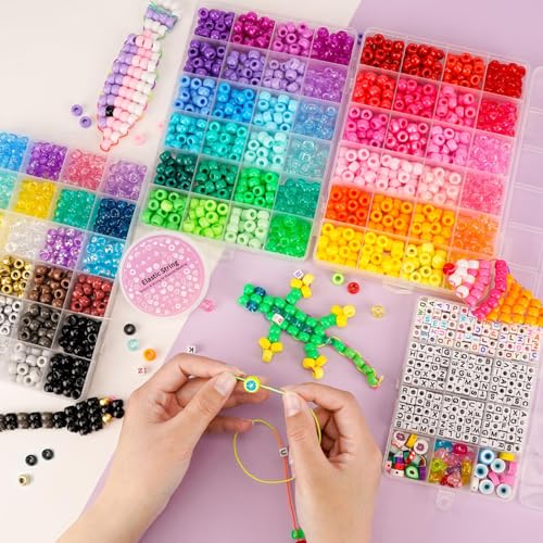 Image of 4 Boxes Pony Beads 72 Colors 9mm Friendship Bracelets Making Kit, Rainbow Kandi Beads Bulk Letter Beads for Name Bracelets Jewelry Making Crafts with Elastic String for Mothers Day Gifts