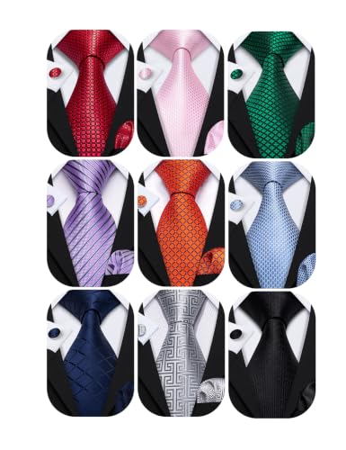 Image of Barry.Wang 6 PCS Men Ties Set Silk Business Fashion Woven Necktie Handkerchief Cufflinks Paisley Stripe Wedding Party