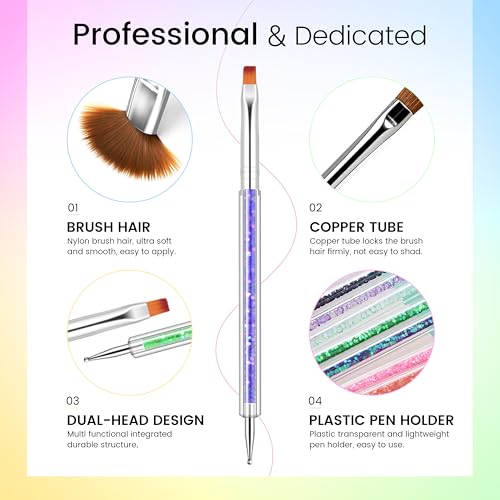 Image of 9pcs Nail Art Brushes Nail Tool Set, Nail Design Brushes Mixed Color Two-Way Nail Art Brushes, Point Pen Tool Nail Trimming Kit, Suitable For Home Salons.