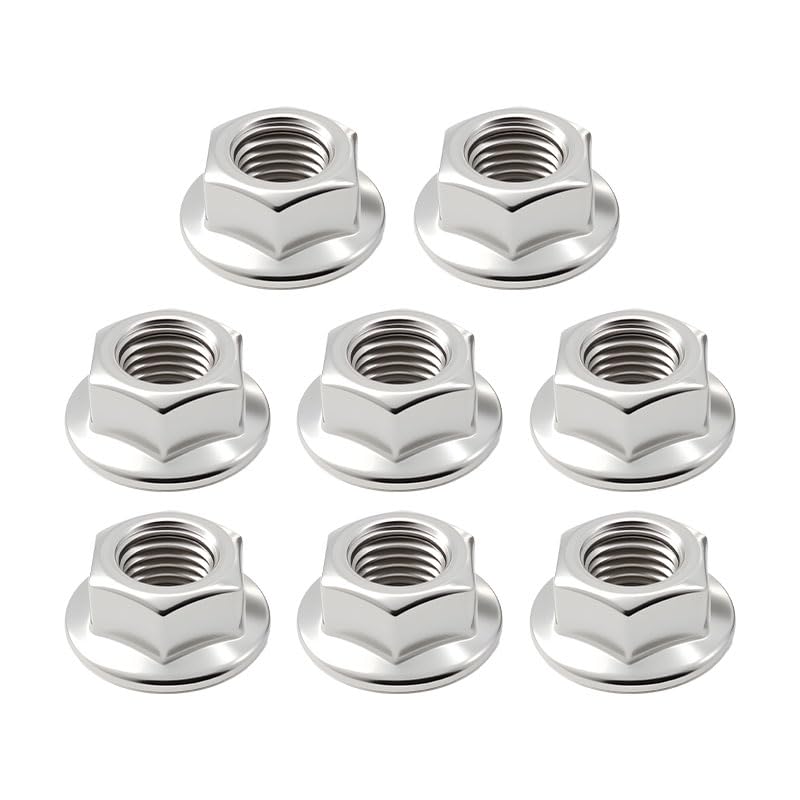 Flange Hex Lock Nuts 8 Pcs 304 Stainless Steel Silver Serrated Anti-Loosening Nuts Thread Loct for Machinery、Automotive、Wood、Metal、Furniture