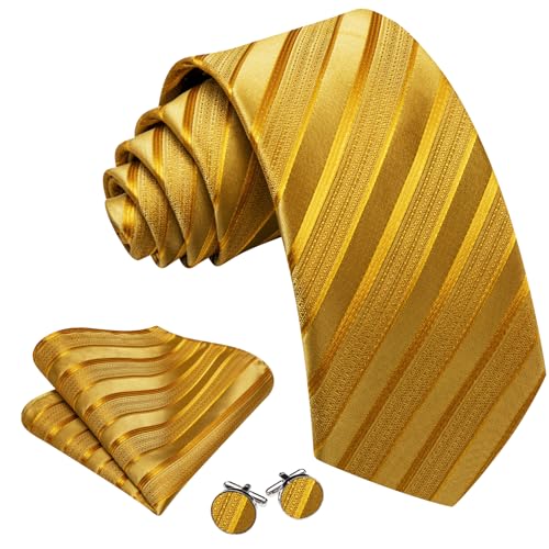 Image of Barry.Wang Tie Sets for Men Silk Stripe Necktie Woven Checkered Handkerchief Cufflinks Formal Business Wedding