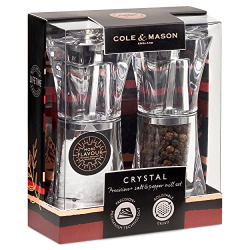 Cole & Mason Crystal Clear Salt and Pepper Mills, Adjustable Grind Precision+, Acrylic, 125mm, Gift Set, Includes 2 x Salt and Pepper Grinders, Lifetime Mechanism Guarantee