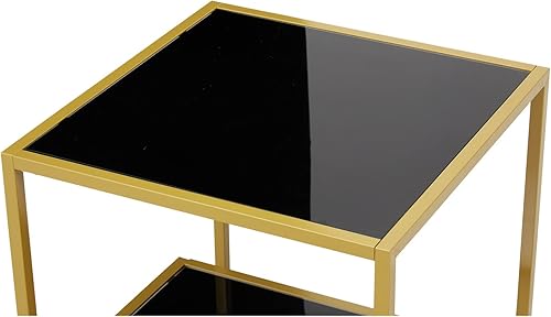 Miniatura 6 de Kinpaw Mesa de centro de vidrio templado de 22 pulgadas mesa auxiliar rectangular de 2 niveles amplia mesa industrial moderna con marco de acero