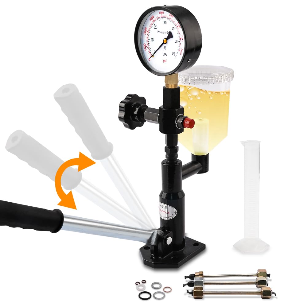 600Bar 8700PSI Diesel Fuel Injector Tester Kit, Diesel Injector Nozzle Tester for Adjust Injector Nozzle Pressure and Testing Diesel Injector Nozzle Pop Pressure Tester with Dual Scale Gauge