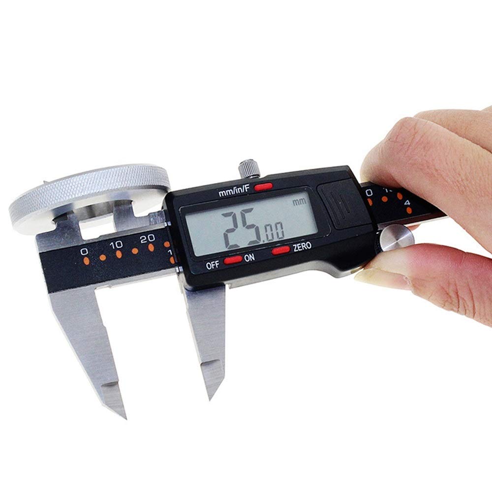 Calibrador digital de precisión de 150 mm/0,01" de acero inoxidable con vernier digital y varilla de profundidad (negro, 150 mm)