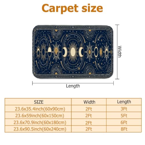 Alfombra de pasillo con sol y luna azul marino rectangular con ribete de borde 3