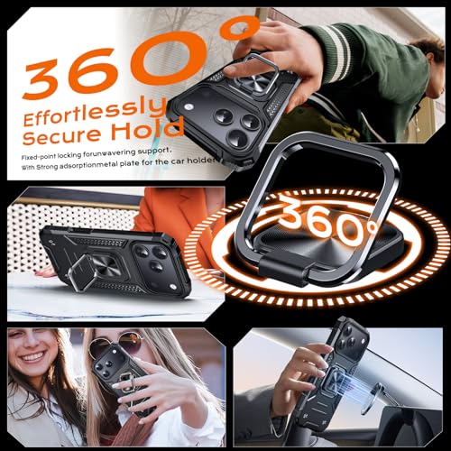 Image of Anqrp Heavy Duty Case for iPhone 17 Pro Case with Enhanced Ring Holder Grip Stand, Military Grade Shockproof Rugged Drop Protective Silicone Hard Slim iPhone 17 Pro Phone Case Cover, Matte Black