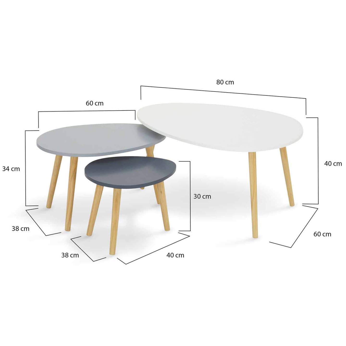 IDMarket - Lot de 3 Tables Basses gigognes Gaia laquées Blanc Gris scandinave