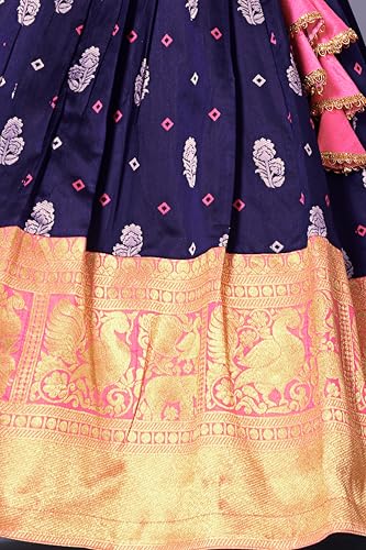 Image of Wommaniya Impex New south Indian traditional pattu pavadai Jecquard Lehenga choli for girls dress
