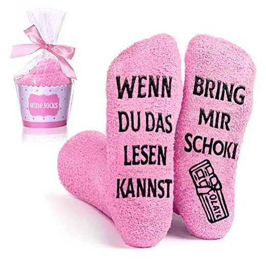 Lustige Socken Geschenke für Frauen, Damen Anti Rutsch Fun Socken mit Motiv Spruch Wenn du das lesen Kannst Bring mir Schokolade Kuschelsocken Witzige Geschenk für Sie Freundin Valentinstag Muttertag