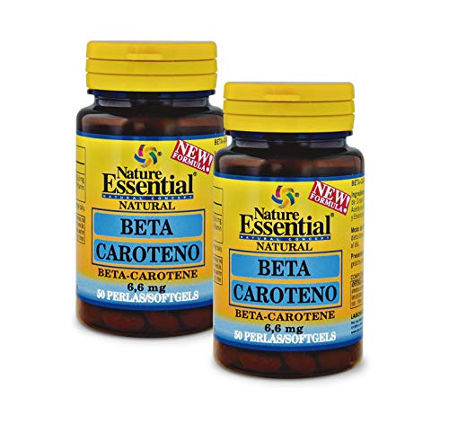 Nature Essential | Beta-Caroteno 8,2 Mg | Disminuye Los Ataques De Asma | Para Piel Seca, Eczemas O Psoriasis | Ayuda A Prevenir Quemaduras Del Sol | 50 Perla. (Pack 2 Unidades)
