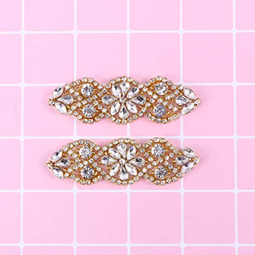 Milisten 2PCS 2PCS Bridal Rhinestone Applique, DIY Wedding Sash Belt for DIY Bridal Wedding Dress Sash Women Crystal Belt, Golden - Image 4
