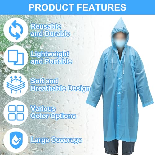 PATIKIL Ponchos de chuva para adultos, leve, reutilizável, impermeável, EVA, impermeável, jaqueta de