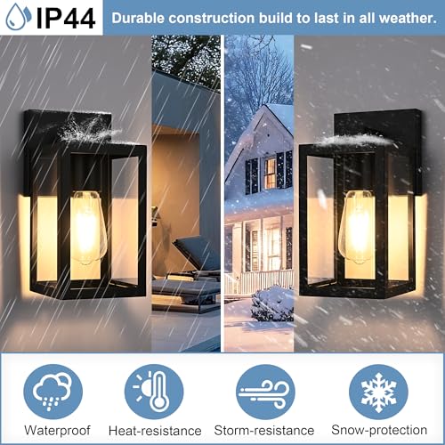 Image of TODOLUZ 2-Pack Outdoor Wall Sconce, 1-Light Black Waterproof Porch Wall Light Fixture for Front Door Patio Garage Doorway, E26 Bulb Base