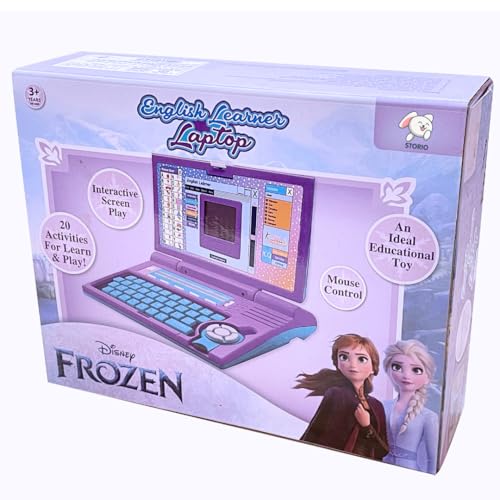 Image of Storio Frozen Sisters Educational Computer Laptop Toy with Mouse|1 Year Extended Warranty|Kids Above 3 Years|20 Fun Activity Learning|Learn Letter Words Games Mathematics Music Logic Memory,Blue