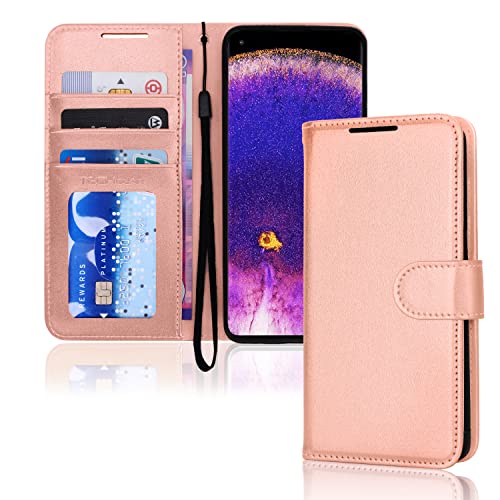 Custodia A Portafoglio In Pelle Per Oppo Find X5 Pro: Chiusura Magnetica, Slot Carte E Supporto, Oro Rosa - 3