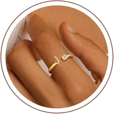Gold Initial Rings for Women Girls, 14K Gold Plated Adjustable Initial Rings Teen Girl Gifts Trendy Stuff Letter Ring Birthday Gifts for Teenage Girls Non Tarnish